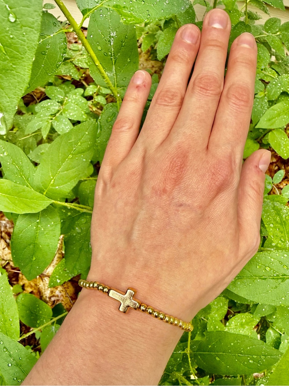 Gold Cross Stackable Beaded Stretch Bracelet (1) - Unisex Jewelry